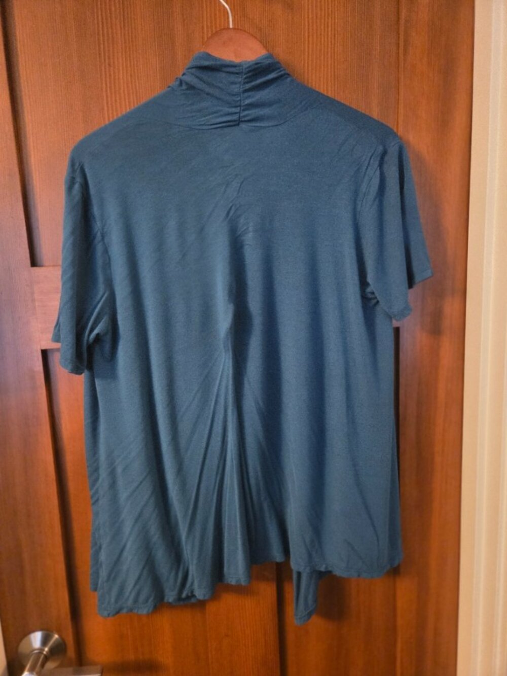 MOA Collection Teal Short Sleeve Asymmetrical Hem Cardigan - Picture 5 of 7